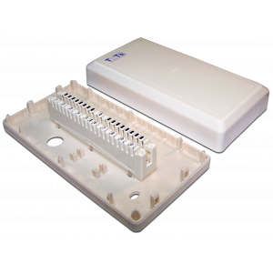 Wall box with pre-installed module, 1 disconnection module, 10 pairs, plastic